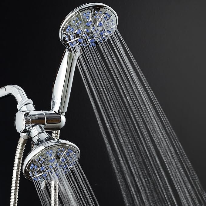 AquaDance for California - Premium High Pressure Antimicrobial 30-setting 3 Way Dual Handheld Shower Head Combo, Stainless Steel Hose, Water Diverter - Chrome Finish