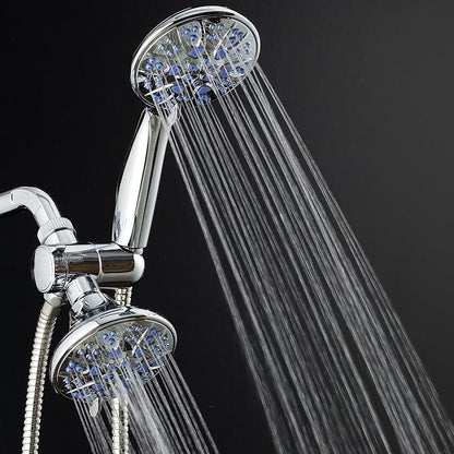 AquaDance for California - Premium High Pressure Antimicrobial 30-setting 3 Way Dual Handheld Shower Head Combo, Stainless Steel Hose, Water Diverter - Chrome Finish