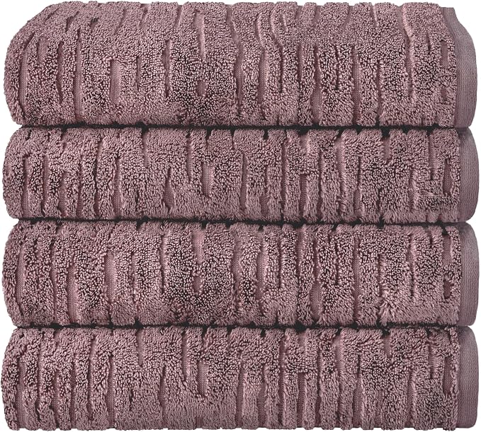 SKL Home CloudSoft 100% Cotton Luxury 4-Piece Bath Towel Set, Soft Plum | Premium spa-level quality. 600 GSM weight. Ultra plush & absorbent.