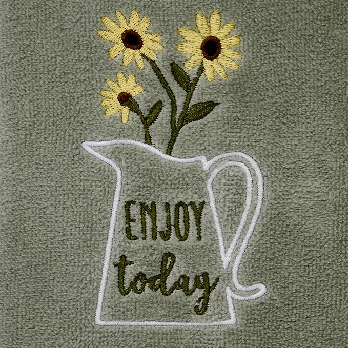 SKL Home Enjoy Hand Towel Set-2pc, 100% Cotton, Embroidered, Gray | Soft, decorative velour. Can be used in the bathroom, kitchen, bar, or any sink space & makes a great gift.