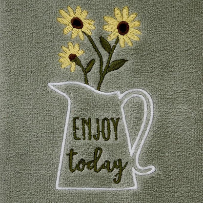 SKL Home Enjoy Hand Towel Set-2pc, 100% Cotton, Embroidered, Gray | Soft, decorative velour. Can be used in the bathroom, kitchen, bar, or any sink space & makes a great gift.