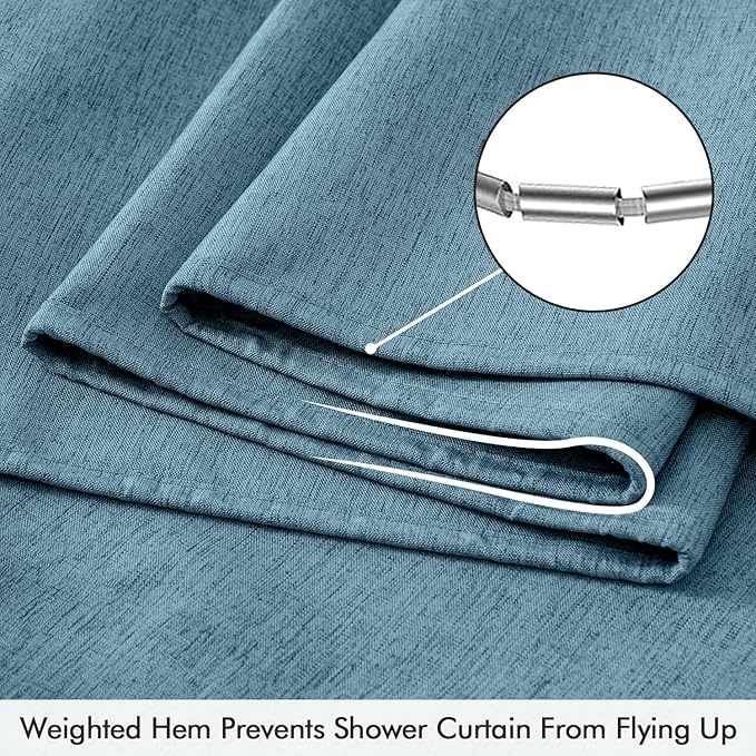 ANRODUO Linen Shower Curtain, Fabric Shower Curtain with 12 Metal Hooks, Waterproof Heavy Duty Polyester, Button Hole Design, Machine Washable for Bathroom Hotel Bathtub, W72xL72, Moonlight Blue