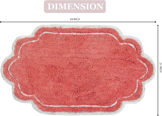Home Weavers Allure Collection 100% Cotton Tufted Bathroom Rug, Soft and Absorbent Bath Rugs, Non-Slip Bath Carpet, Machine Wash Dry Bath Mats for Bathroom Floor, 21"x34" Bath Rug, Coral