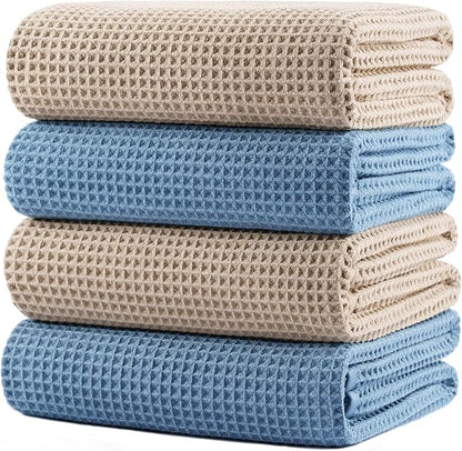 POLYTE 430 GSM Poly Blend Microfiber Quick Dry Waffle Bath Towel, 30x60 in | 4 Pack, Oversize, Lint Free, Body Towel