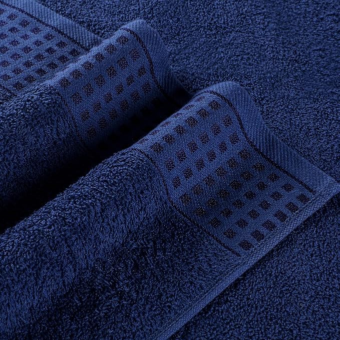 GLAMBURG 100% Cotton Ultra Soft 6 Pack Towel Set, Contains 2 Bath Towels 28x55 Inches, 2 Hand Towels 16x24 Inches & 2 Wash Coths 12x12 Inches, Compact Absorbent Lightweight & Quickdry - Navy Blue