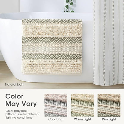 Ink+Ivy Bath Rug Hand-Woven Texture Shaggy Striped Soft & Water Absorbent, Boho Bathroom Décor Bath-Mats, Non-Slip Absorbent Quick Dry Mats for Tub, Shower Room, Asher, 20x32, Sage Green 1 Piece