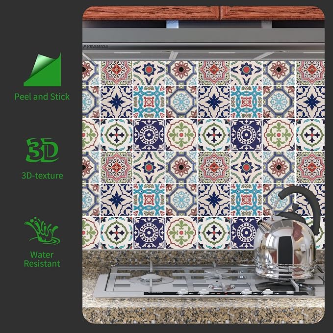 LONGKING Peel and Stick Backsplash Tile Stickers, Pistachio and Blue Tile for Kitchen, Stick on Wall Tiles (10 Sheets) | Peel and stick backsplash, self-adhesive wall tile, Pistachio Blue, waterproof, kitchen bathroom wall, 10-sheet