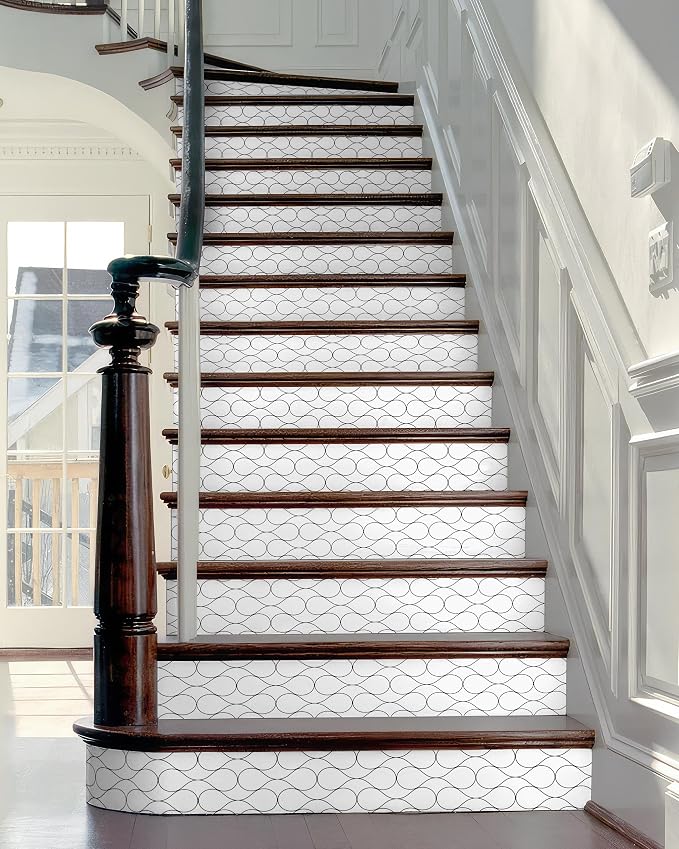 FLFK Stair Riser Decals,Modern Grid Vinyl Sticker for Stairs Decoration,14Pcs 39.3"X7.08"