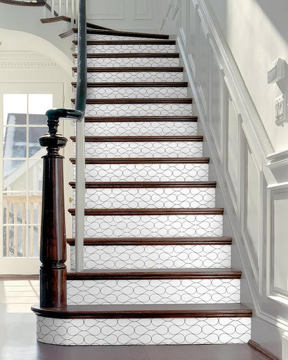 FLFK Stair Riser Decals,Modern Grid Vinyl Sticker for Stairs Decoration,14Pcs 39.3"X7.08"
