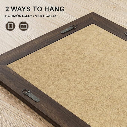 Farmhouse Rustic Wood Framed Bathroom Vanity Mirror for Wall, 24x36, Brown | Recessed Stepped Solid Wood Frame, HD Shatterproof Glass, Vertical/Horizontal Mount, for Bathroom Sink, Living Room, Entryway