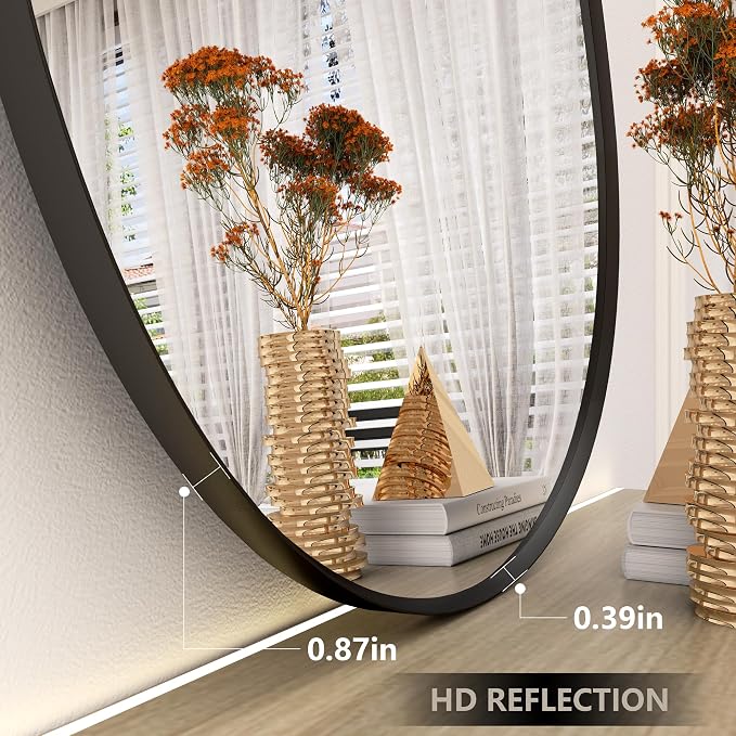 48x27 Black Irregular Mirror, Matte Asymmetrical Bathroom Mirror | Black Vanity Mirror for Bathroom Bedroom Entryway, Aluminum Frame, Shatterproof, Anti-Rust (Horizontally/Vertically)