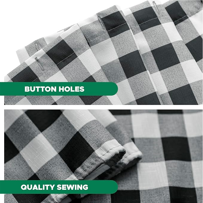 Fabric Shower Curtain-Black & White Farmhouse Shower Curtains for Bathroom | 72"Wx84"L Gingham Buffalo Plaid Neutral Extra Long Bath Curtain Decor-Hotel Quality Checkered Geometric Linen Cloth Washable