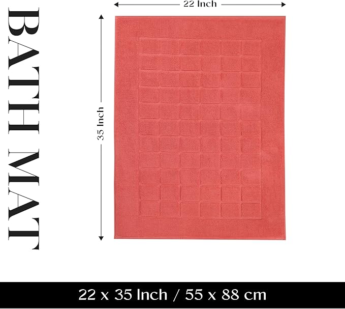 Superior 100% Cotton Bathmat Set, Bath Mats, Bathroom Decor, Shower, Bathtub Essentials, Home Accessories, Small Washable Rug, No Backing, Heavyweight, Nora Collection, Set of 2, 22" x 35", Coral