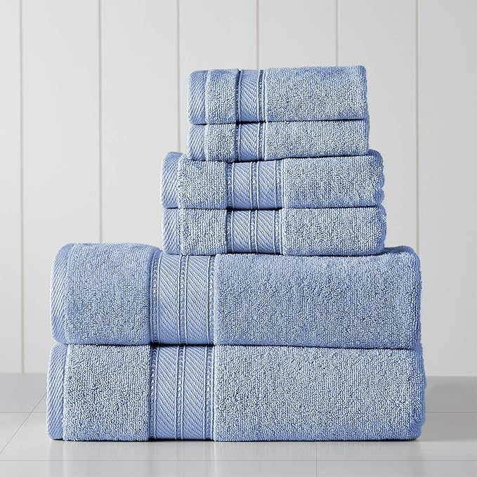 Modern Threads - Spun Loft 6-Piece 100% Combed Cotton Towel Set - Bath Towels, Hand Towels, & Washcloths - Super Absorbent & Quick Dry - 600 GSM - Soft & Plush, Blue