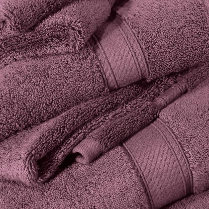 SUPERIOR Egyptian Cotton Ultra Plush & Absorbent, 12 Piece Set, Plum | Heavyweight 12 Pc Egyptian Cotton Towel Set Includes 4 Bath Towels 4 Hand Towels 4 Washcloths Decorative Rope Border