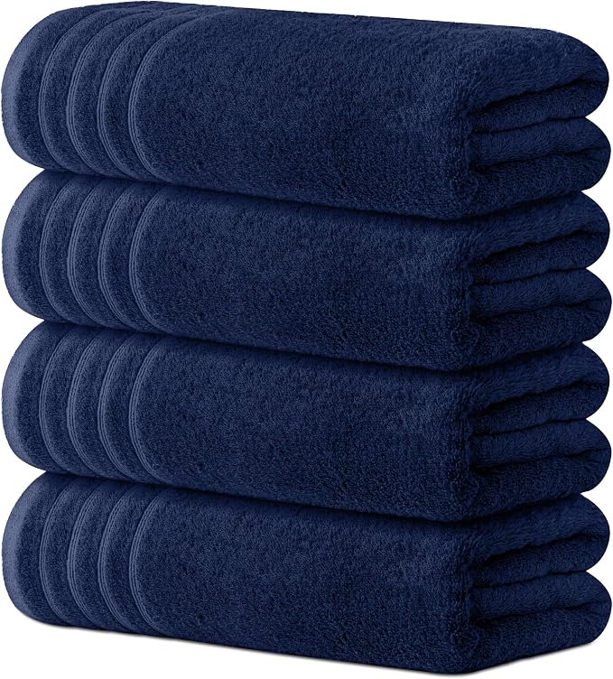 Avalon Towels Bath Towels Set of 4, Size 30 x 60 Inches - 60% Cotton, 40% Viscose Made from Bamboo, Soft and Absorbent, Thin and Quick Drying, Lightweight, Perfect for Daily Use