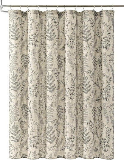 Lush Decor - Shower Curtain, Textured Linen Design, Botanical Dreams, Floral Bathroom Decor (Light Linen/Black, 72" x 72")
