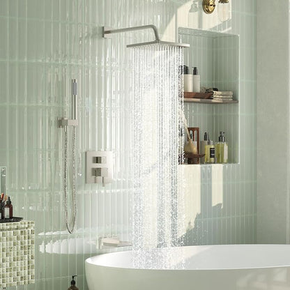 Esnbia Shower System with Tub Spout, Wall Mounted Bathtub Shower Faucet Set, 10 Inch Rain Shower Head and Handheld Shower Head Set, High Pressure Tub Shower Kit with Shower Valve, Brushed Nickel
