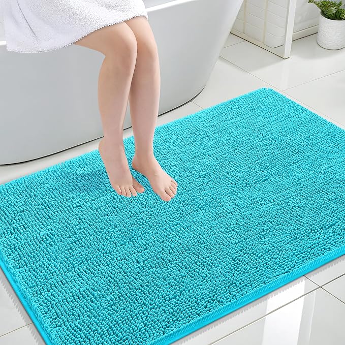 OLANLY Large Bathroom Rugs 44x32, Extra Soft Absorbent Chenille Bath Rugs | Aqua Sky, Quick-Drying Rubber Backing, Machine Washable Bath Mat for Bathroom Floor, Tub and Shower, Home Decor Accessories