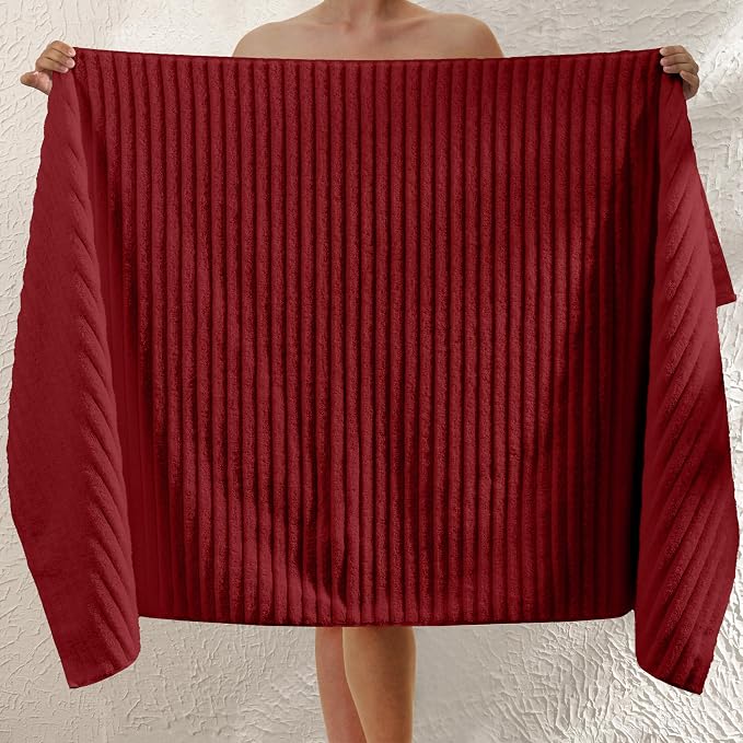 Elegant Comfort 100% Turkish Cotton Corduroy Ribbed Luxury Jumbo Bath Towel Ultra Soft - 35 x 70 Inch - Luxury Spa Premium Hotel Quality Highly Absorbent and Quick Dry Large Bath Towel, Burgundy