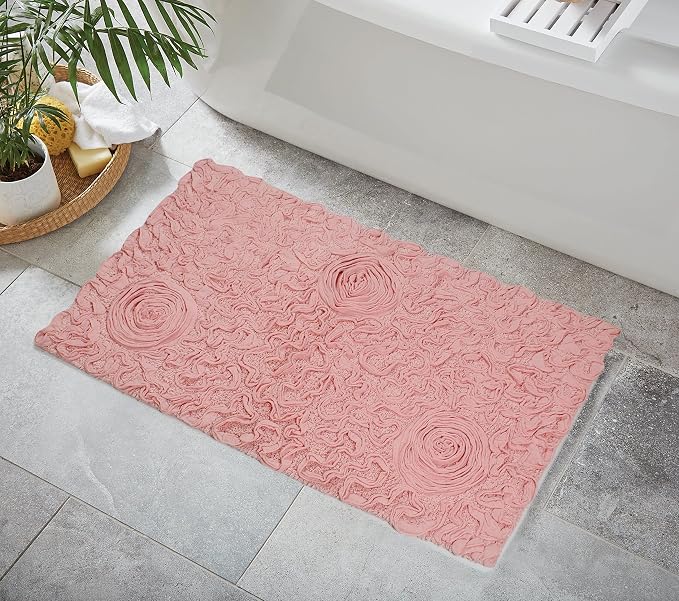 Home Weavers Bell Flower Collection 100% Cotton Tufted Bath Rugs, Extra Soft and Absorbent Bath Rugs, Non-Slip Bath Mats, Machine Washable, Bath Mats for Bathroom Floor, 24"x40" Rectangle, Pink