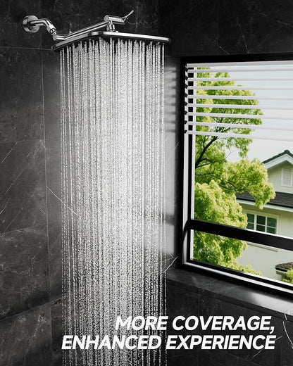 Veken 11.8" Rainfall Shower Head, 11" Stainless Steel Exension Arm | Rectangular Rainfall Showerhead,Height & Angle Decor Adjustable, High Pressure, Bathroom Accessories, Chrome