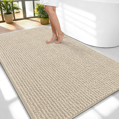 OLANLY Thick Chenille Large Bathroom Rugs 59x35, Absorbent Bath Mat, Sand | Soft Bath Rugs, Rubber Backing, Machine Wash Dry, Bath Mats for Bathroom, Tub and Shower, Home Decor Accessories