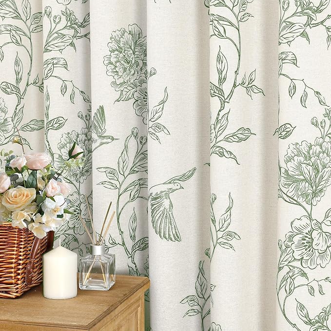 MitoVilla Sage Green Farmhouse Shower Curtain Set, Cotton Floral Hummingbird Cottagecore Spring Shower Curtains for Bathroom, Modern Country Bathroom Décor, 72" W x 72" L