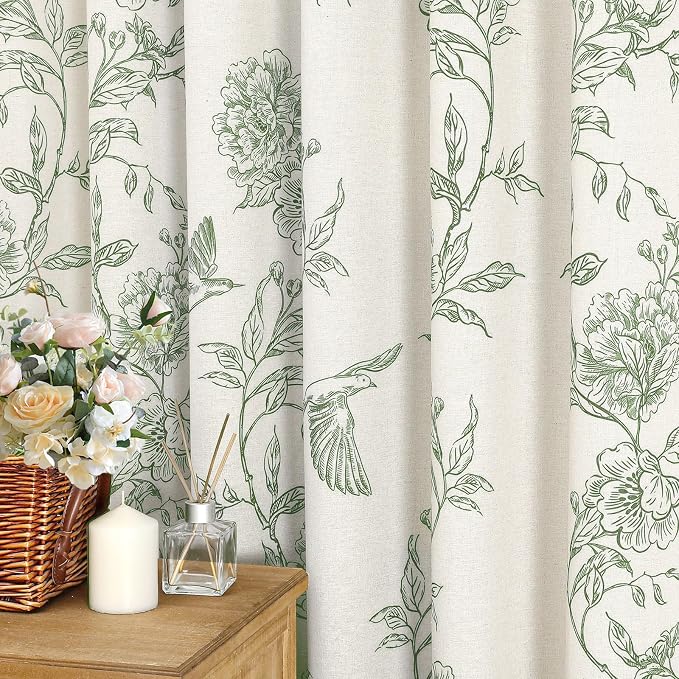 MitoVilla Extra Long Sage Green Cotton Shower Curtain for Bathroom,72 x 84 | Extra Long BoHo Cottagecore Hummingbird Spring Shower Curtains, Modern Farmhouse Country Floral Bathroom Décor, 72 x 84