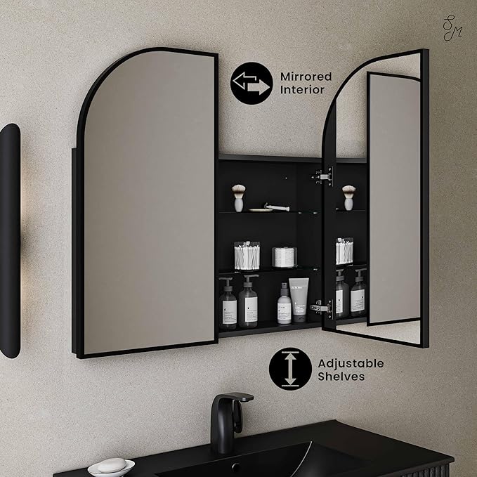 Swiss Madison Porte 32 x 31 Arched Recessed/Wall Mount Medicine Cabinet with Mirror in Black