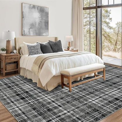 Washable Area Rug 3x5 Plaid Entryway Rug with Non Slip Rubber Backing, Farmhouse Soft Low Pile Rustic Stain Resistant Accent Rug for Living Room Bedroom Playroom