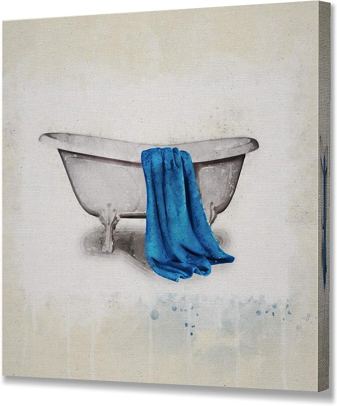 Renditions Gallery Watercolor Vintage Bathtub Bathroom Décor Gallery Wrapped Canvas Wall Art, 12x12,