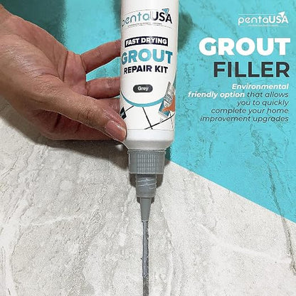 PentaUSA Premixed Tile Grout Repair - Gray (8.8oz/250g) | 5 gray shades with RAL codes, premixed acrylic sanded, bathroom shower kitchen tile, water-resistant, 24-hour cure, 29 sq ft