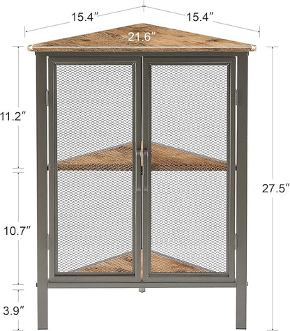 VECELO Corner Cabinet/Table, 3-Tier Display Shelves with Protection Door, Metal Frame Storage Shelf Organizer for Small Space, Living Room, Kitchen, Bathroom