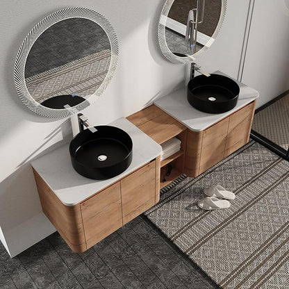 Malwee 72" Floating Bathroom Vanity with Sink, 72 Inch Wall Mounted Bathroom Cabinet Combo, Modern Double Sink Bath Storage Vanity Set, with 4 Soft Close Doors and Ceramic Vessel Basin Top(72-CC