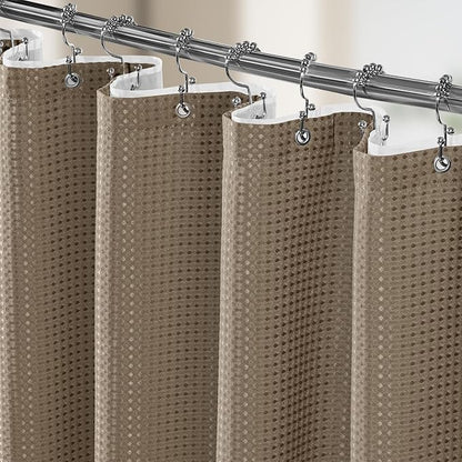 3 in 1 Shower Curtain Set, Waffle Shower Curtain and Liner Set with 12 Double Sided Shower Curtain Hooks, 258GSM Luxury Weighted Cloth Shower Curtains for Bathroom, 72 W x 72 H, Beige
