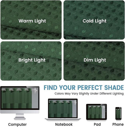 EUTXL 256GSM Heavyweight Shower Curtain and Liner Set - Waffle Weave Textured Heavy Duty,Hotel Luxury Weighted Bath Curtain,71W x 74H,Dark Green