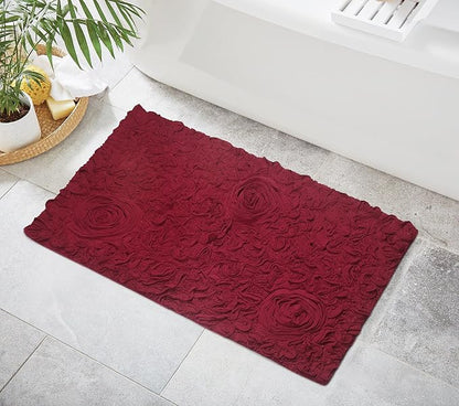 Home Weavers Bell Flower Collection 100% Cotton Tufted Bath Rugs, Extra Soft and Absorbent Bath Rugs, Non-Slip Bath Mats, Machine Washable, Bath Mats for Bathroom Floor and Tub, 24"x40" Rectangle, Red