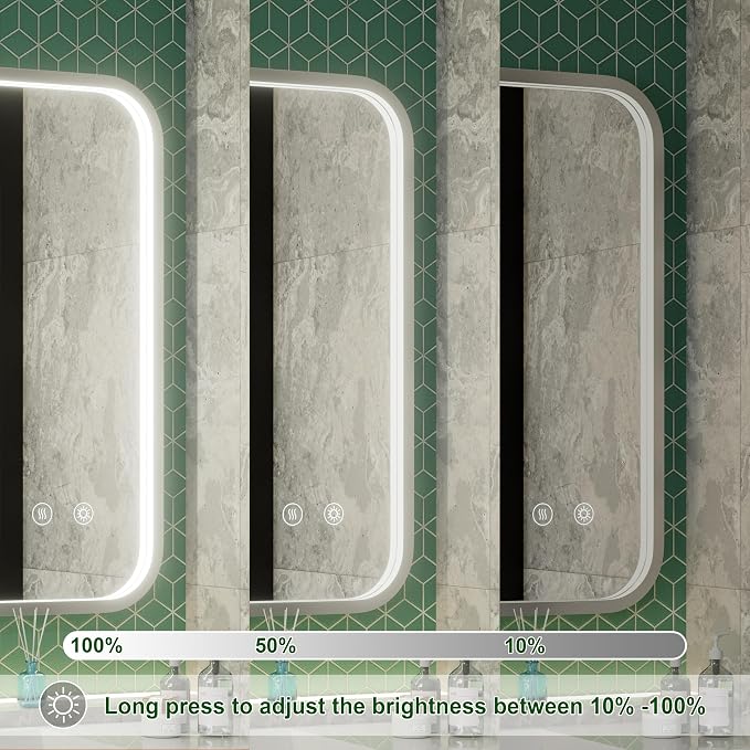 24"x36" Silver LED Bathroom Mirror with Lights,3000K/4500K/6000K | Stepless Dimmable,Anti-Fog,Memory Function,Aluminum Frame Wall Mount Lighted Bathroom Vanity Mirror,ETL Cert‌,IP54 Waterproof
