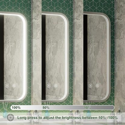24"x36" Silver LED Bathroom Mirror with Lights,3000K/4500K/6000K | Stepless Dimmable,Anti-Fog,Memory Function,Aluminum Frame Wall Mount Lighted Bathroom Vanity Mirror,ETL Cert‌,IP54 Waterproof