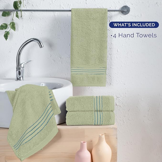 Elegant Comfort Premium Turkish Cotton 4 Pack Hand Towel Set - 16 x 28 inch, Luxurious Hotel Spa Quality 100% Turkish Cotton 4PC Hand Towel Set - Highly Absorbent - Soft Bathroom Towels, Mint Green