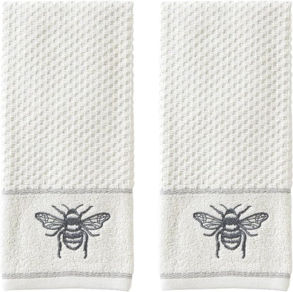 SKL Home Farmhouse Bee Hand Towel Set-2pc, 100% Cotton, Embroidered, White | Soft & absorbent terry jacquard. For use in the bathroom, kitchen, bar, or any sink space & makes a great gift.