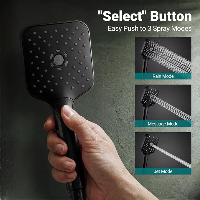 12" XXL Rainfall Shower Head with Handheld Combo Set, Matte Black | High Pressure, Magnetic Docking, Air-Infusion Tech, Anti-Leak One-Piece Design, Dual Square Showerhead