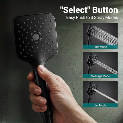 12" XXL Rainfall Shower Head with Handheld Combo Set, Matte Black | High Pressure, Magnetic Docking, Air-Infusion Tech, Anti-Leak One-Piece Design, Dual Square Showerhead