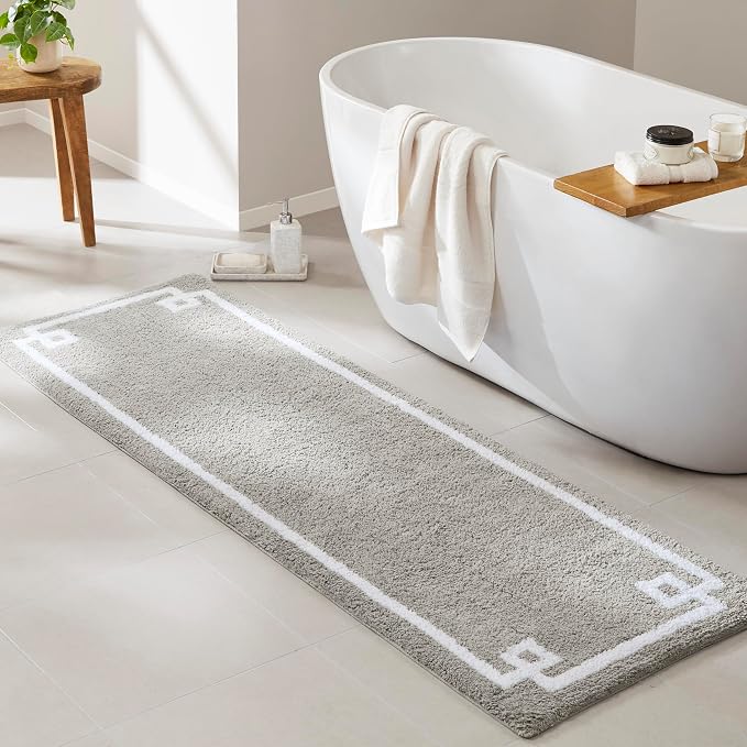 Madison Park Evan 100% Cotton Bath Runner Plush Absorbent, 24" x 72", Grey | Non-slip Backing, OEKO TEX, Luxurious Tufted Plush Bath Rug for Bathroom, Quick Dry, Spa Design Decorative for Shower Room