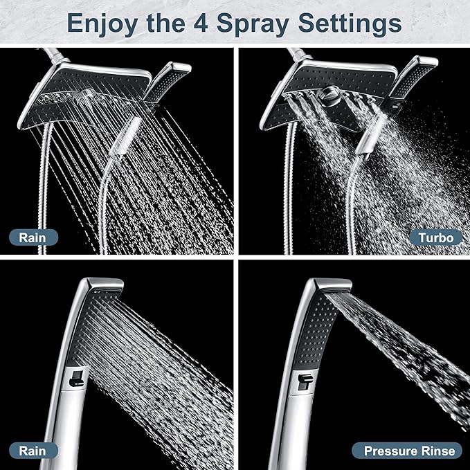 BRIGHT SHOWERS Dual Shower Head System with Handheld and Rainfall Shower, Shower Faucet Set with Valve and Trim Kit, Includes 79-Inch Stainless Steel Hose, Chrome