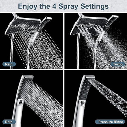 BRIGHT SHOWERS Dual Shower Head System with Handheld and Rainfall Shower, Shower Faucet Set with Valve and Trim Kit, Includes 79-Inch Stainless Steel Hose, Chrome