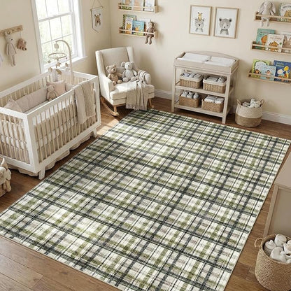 Washable 4 x 6 Area Rugs for Bedroom Modern Accent Rug Non Slip Indoor Soft Throw Rugs Low Pile Farmhouse Stain Resistant Carpet for Living Room Office Dorm Nursery, Green&Taupe
