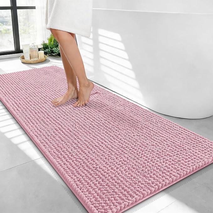 OLANLY Thick Chenille Bathroom Runner Rugs Mats 44x24, Dusty Rose | Soft Absorbent Bath Rugs, Rubber Backing, Machine Wash Dry, Bath Mats for Bathroom, Tub and Shower, Home Decor Accessories