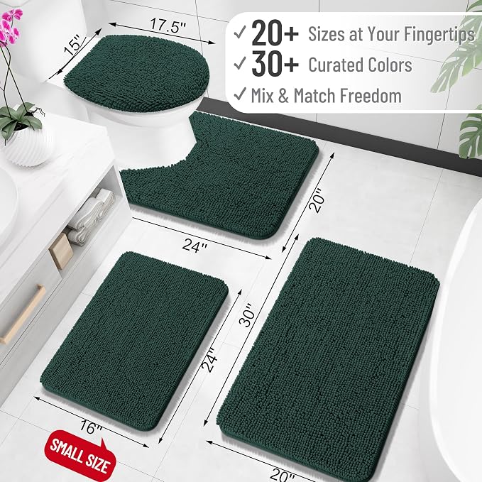 OLANLY Small Bathroom Rugs 24x16, Extra Soft Absorbent Chenille Bath Rugs | Blackish Green, Quick-Drying Rubber Backing, Washable Bath Mat for Bathroom Floor, Tub and Shower, Home Decor Accessories